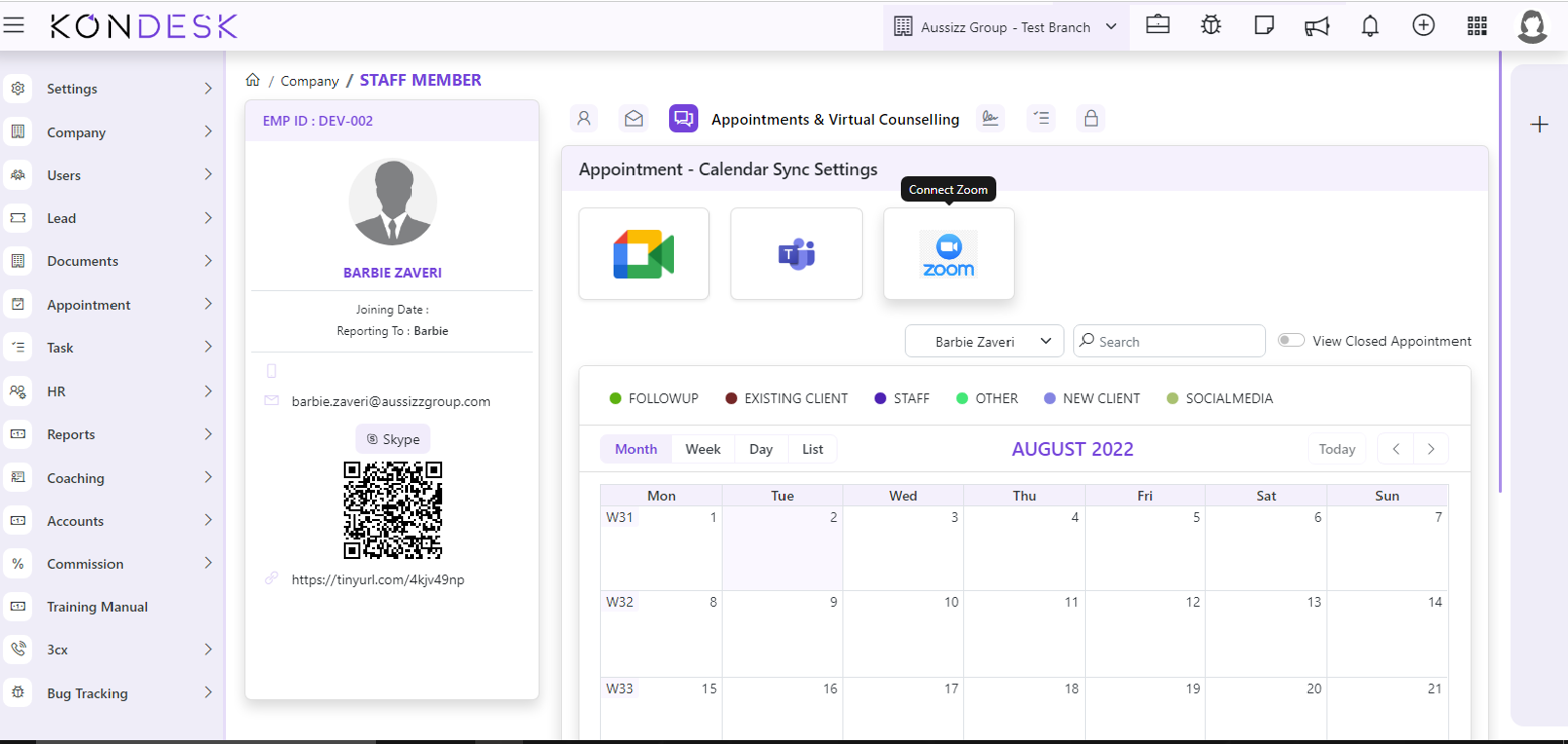 ZOOM Integration Integrating ZOOM with Kondesk